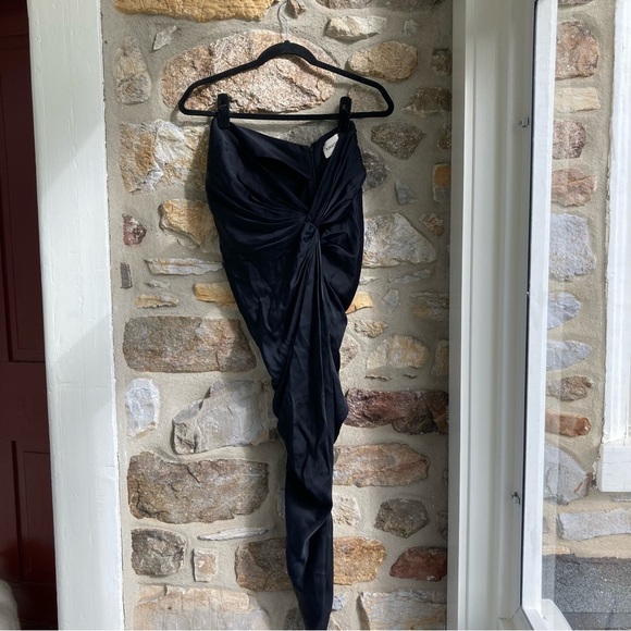 KHAITE Louie Gathered Satin Sarong Midi Skirt Black MSRP $820 Womens 4 - Picture 6 of 16